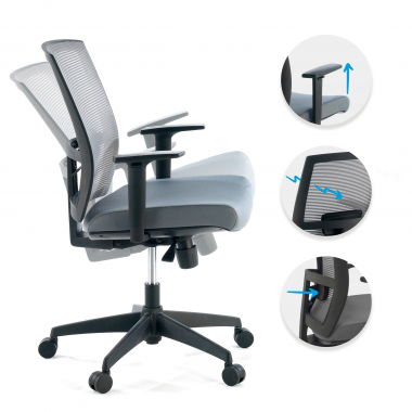 sedia ergonomica grigio struttura nera rete transpirante braccioli regolabili 1d supporto lombare 3