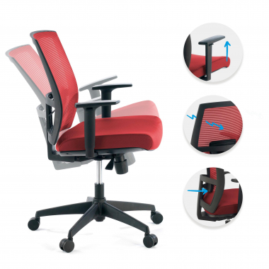sedia ergonomica rosso struttura nera rete transpirante braccioli regolabili 1d supporto lombare 3