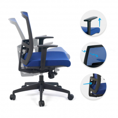 sedia ergonomica blu struttura nera rete transpirante braccioli regolabili 1d supporto lombare 3