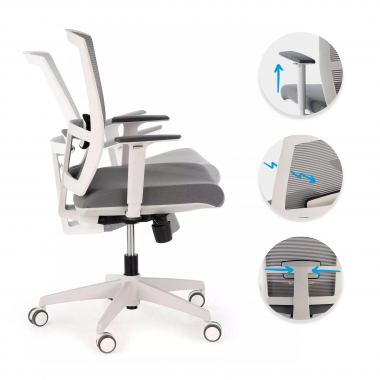 sedia ergonomica bianco grigio struttura bianca rete transpirante braccioli regolabili 1d supporto lombare 3