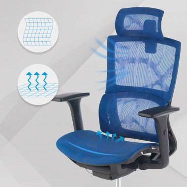 sedia ergonomica blu winter rete transpirante braccioli regolabili 3d doppio supporto lombare poggiatesta 4