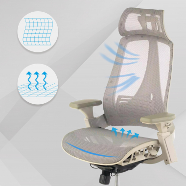 sedia ergonomica bianco grigio thunder rete transpirante braccioli regolabili 3d supporto lombare poggiatesta 4
