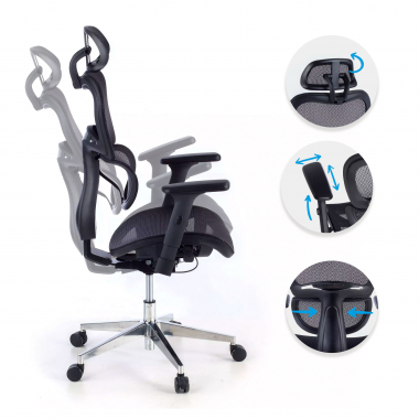 sedia ergonomica nero struttura nera base cromata rete transpirante braccioli regolabili 3d doppio supporto lombare poggiatesta 3