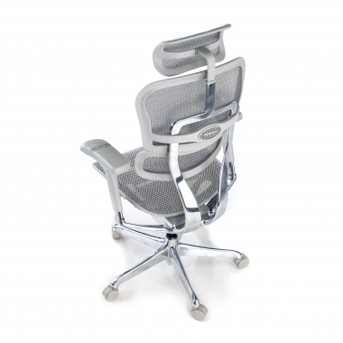 sedia ergonomica bianco grigio struttura bianca rotonda rete transpirante braccioli regolabili 5d poggiatesta 9