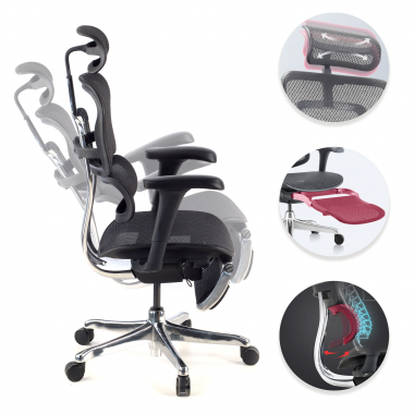 sedia ergonomica nero struttura nera poggiapiedi rete transpirante braccioli mobili poggiatesta poggiapiedi estensibile 3