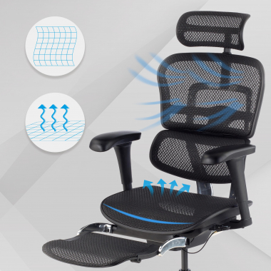 sedia ergonomica nero struttura nera poggiapiedi rete transpirante braccioli mobili poggiatesta poggiapiedi estensibile 4