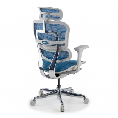 sedia ergonomica bianco blu struttura bianca rotonda rete transpirante braccioli mobili poggiatesta 7