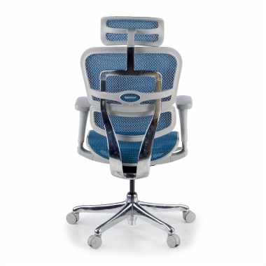 sedia ergonomica bianco blu struttura bianca rotonda rete transpirante braccioli mobili poggiatesta 8
