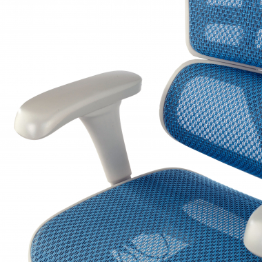 sedia ergonomica bianco blu struttura bianca rotonda rete transpirante braccioli mobili poggiatesta 10