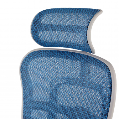 sedia ergonomica bianco blu struttura bianca rotonda rete transpirante braccioli mobili poggiatesta 11