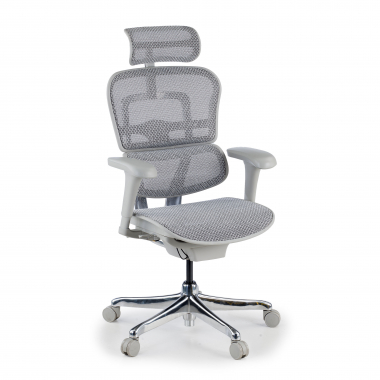 sedia ergonomica bianco grigio struttura bianca rotonda rete transpirante braccioli mobili poggiatesta 1