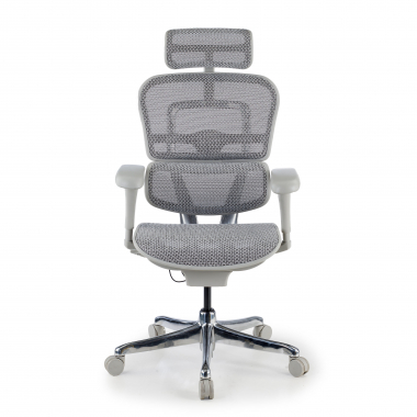 sedia ergonomica bianco grigio struttura bianca rotonda rete transpirante braccioli mobili poggiatesta 5