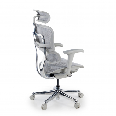 sedia ergonomica bianco grigio struttura bianca rotonda rete transpirante braccioli mobili poggiatesta 6