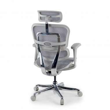 sedia ergonomica bianco grigio struttura bianca rotonda rete transpirante braccioli mobili poggiatesta 7