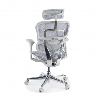 sedia ergonomica bianco grigio struttura bianca rotonda rete transpirante braccioli mobili poggiatesta 8