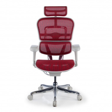 sedia ergonomica bianco rosso struttura bianca rotonda rete transpirante braccioli mobili poggiatesta 5