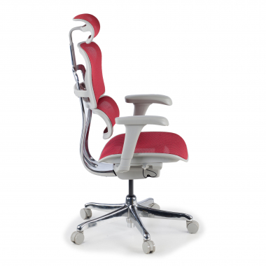 sedia ergonomica bianco rosso struttura bianca rotonda rete transpirante braccioli mobili poggiatesta 6