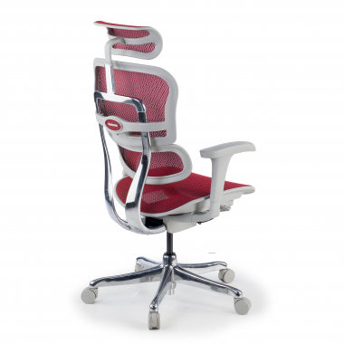 sedia ergonomica bianco rosso struttura bianca rotonda rete transpirante braccioli mobili poggiatesta 7
