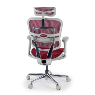 sedia ergonomica bianco rosso struttura bianca rotonda rete transpirante braccioli mobili poggiatesta 8