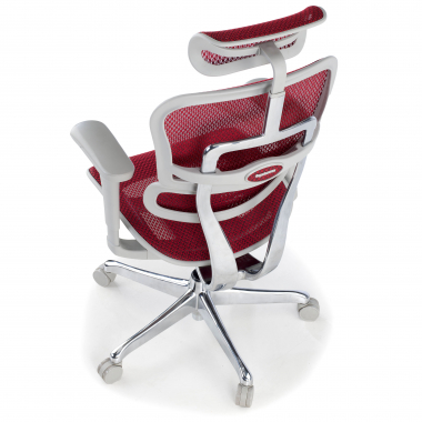 sedia ergonomica bianco rosso struttura bianca rotonda rete transpirante braccioli mobili poggiatesta 9