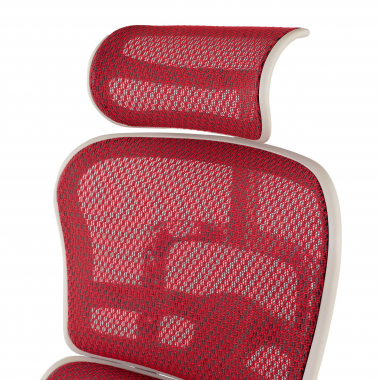sedia ergonomica bianco rosso struttura bianca rotonda rete transpirante braccioli mobili poggiatesta 10