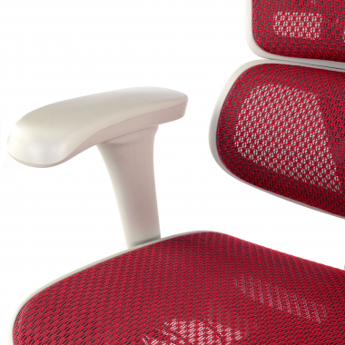 sedia ergonomica bianco rosso struttura bianca rotonda rete transpirante braccioli mobili poggiatesta 11