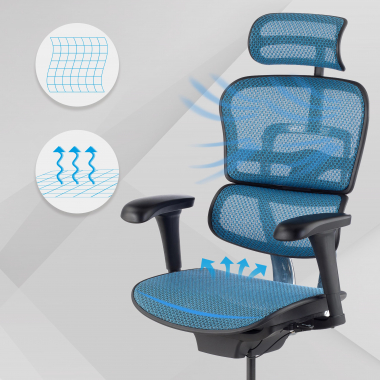 sedia ergonomica blu struttura nera rete rete transpirante braccioli mobili poggiatesta 4