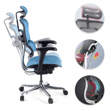 sedia ergonomica blu struttura nera rete rete transpirante braccioli mobili poggiatesta 3