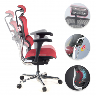 sedia ergonomica rosso struttura nera rete rete transpirante braccioli mobili poggiatesta 3