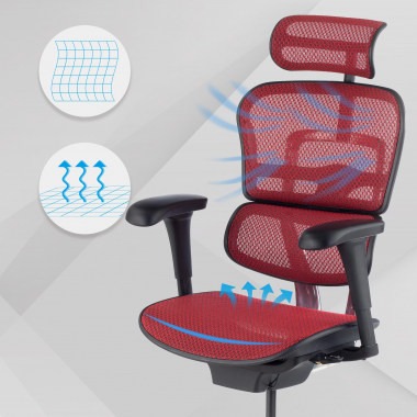 sedia ergonomica rosso struttura nera rete rete transpirante braccioli mobili poggiatesta 4