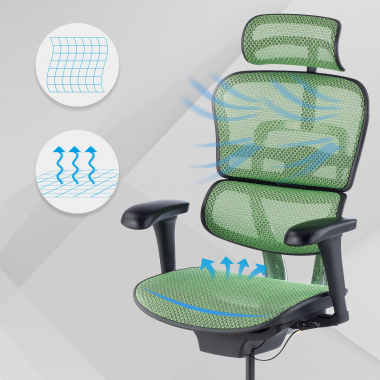 sedia ergonomica verde struttura nera rete rete transpirante braccioli mobili poggiatesta 4