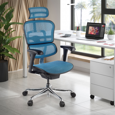 sedia ergonomica blu struttura nera rete rete transpirante braccioli mobili poggiatesta 2