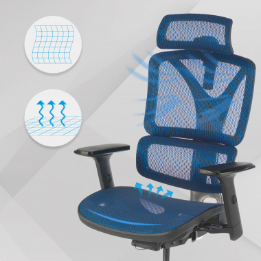 sedia ergonomica blu focus rete transpirante braccioli regolabili 3d supporto lombare 4