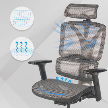 sedia ergonomica grigio focus rete transpirante braccioli regolabili 3d supporto lombare 4