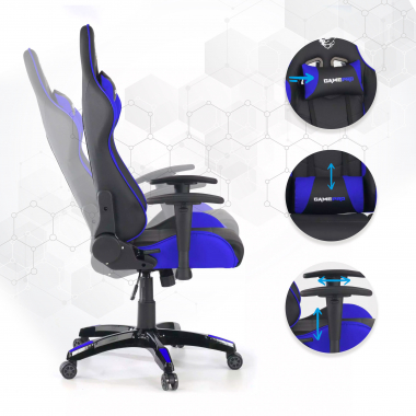 sedia gaming blu game pro ecopelle braccioli mobili cuscino lombare e cervicale poggiatesta 3