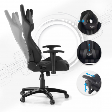 sedia gaming grigio spider ecopelle braccioli mobili cuscino lombare e cervicale poggiatesta 3