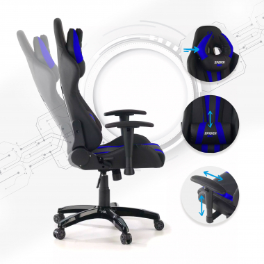 sedia gaming blu spider ecopelle braccioli mobili cuscino lombare e cervicale poggiatesta 3