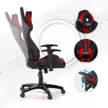 sedia gaming rosso spider ecopelle braccioli mobili cuscino lombare e cervicale poggiatesta 3