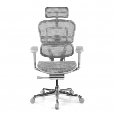 sedia ergonomica bianco grigio struttura bianca rotonda rete transpirante braccioli regolabili 5d poggiatesta 5