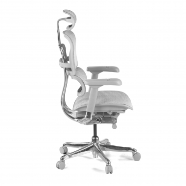 sedia ergonomica bianco grigio struttura bianca rotonda rete transpirante braccioli regolabili 5d poggiatesta 6