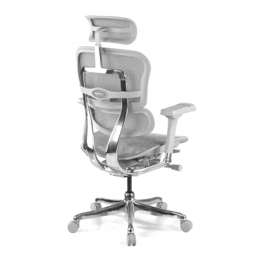 sedia ergonomica bianco grigio struttura bianca rotonda rete transpirante braccioli regolabili 5d poggiatesta 7