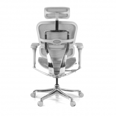sedia ergonomica bianco grigio struttura bianca rotonda rete transpirante braccioli regolabili 5d poggiatesta 8