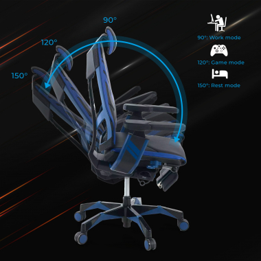 sedia gaming blu genidia vera pelle braccioli regolabili 5d supporto lombare poggiapiedi estensibile 4