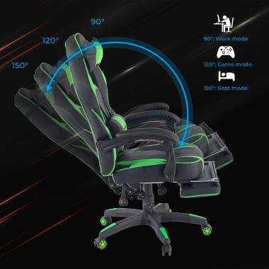 sedia gaming verde logan ecopelle braccioli mobili cuscino lombare e cervicale poggiatesta poggiapiedi estensibile 4
