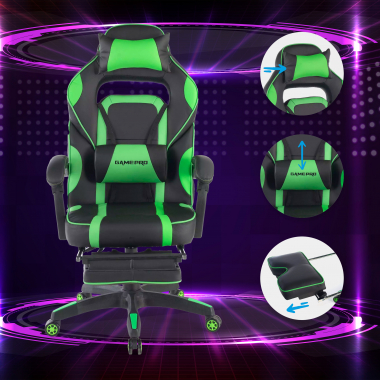 sedia gaming verde logan ecopelle braccioli mobili cuscino lombare e cervicale poggiatesta poggiapiedi estensibile 3