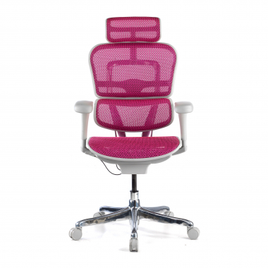 sedia ergonomica bianco rosa struttura bianca rotonda rete transpirante braccioli mobili poggiatesta 3