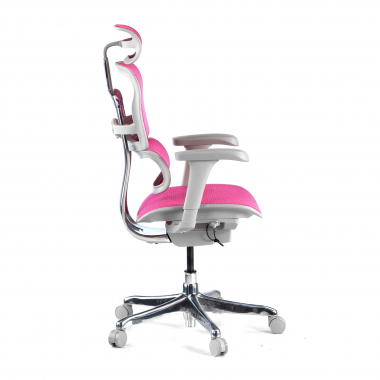 sedia ergonomica bianco rosa struttura bianca rotonda rete transpirante braccioli mobili poggiatesta 4