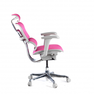 sedia ergonomica bianco rosa struttura bianca rotonda rete transpirante braccioli mobili poggiatesta 5