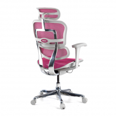 sedia ergonomica bianco rosa struttura bianca rotonda rete transpirante braccioli mobili poggiatesta 7