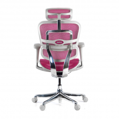 sedia ergonomica bianco rosa struttura bianca rotonda rete transpirante braccioli mobili poggiatesta 9